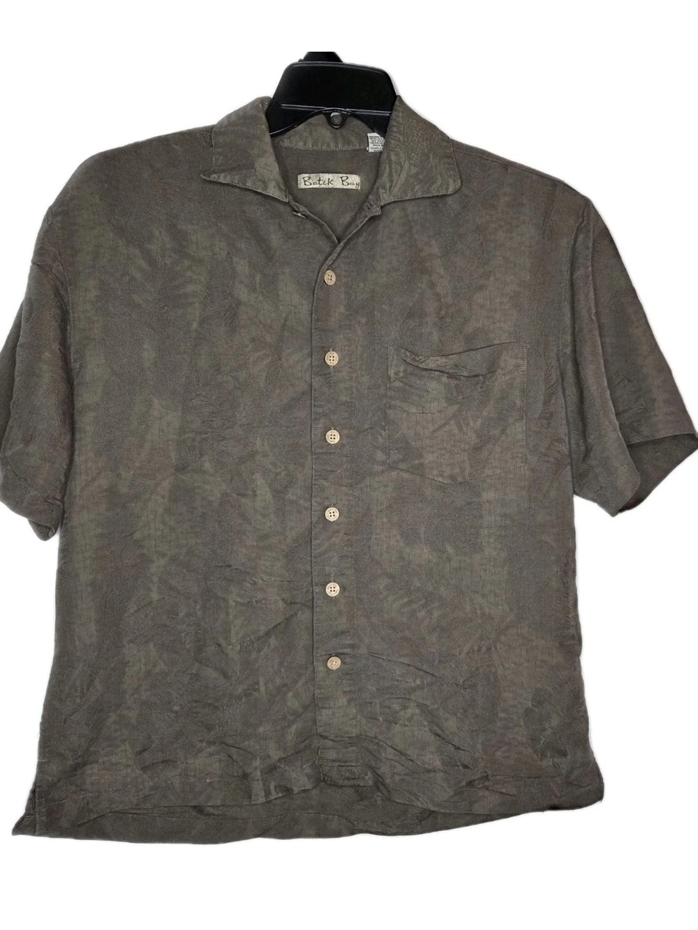 Batik Bay Olive Green Hawaiian Camp Shirt Rayon Tropical Vintage Mens Small